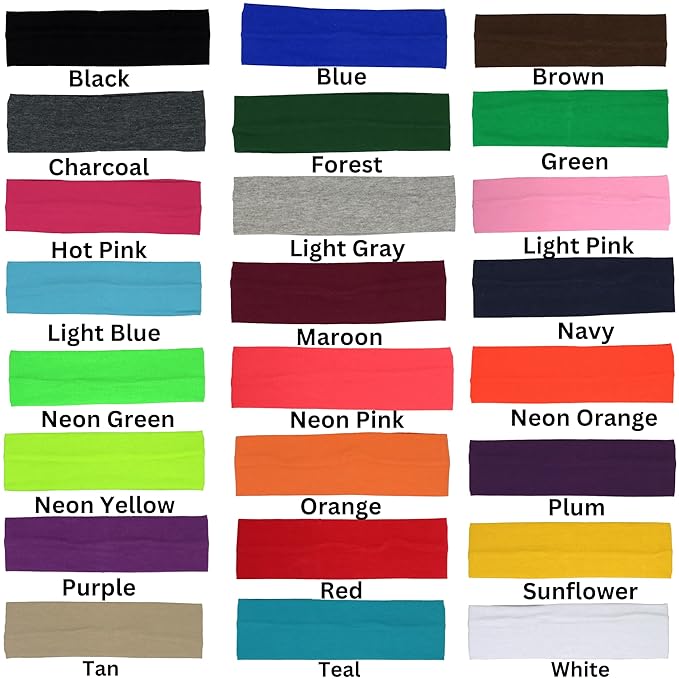 Kenz Laurenz Soft and Stretchy Elastic Cotton Headbands, Pack of 12, Neon Yellow