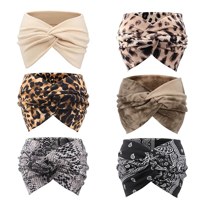DRESHOW 6 Pack Extra Wide Headbands for Women Large Turban Headband Boho Head Wrap Elastic Hairbands Hair Twisted Knot Hair Accessories