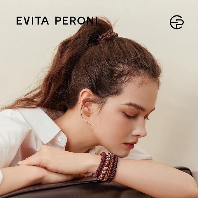 EVITA PERONI 12 Pcs Hair Ties, High Elastic Ponytail Holders, Hair Ties No Damage for Thick Curly Hair Women Men (Latte Foam)