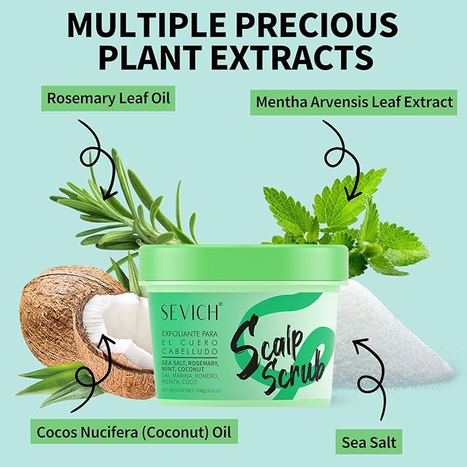 SEVICH Scalp Scrub with Massager for Hair Strengthening Version,with Rosemary Oil & Sea Salt for Remove Buildup & Oil,Strengthen Hair,100g