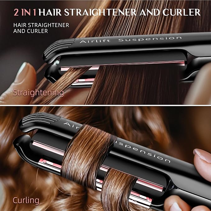 RUCHA Air Suspended Hair Straightener, 30s Fast Heating & Plasma Ionic Technology, Ceramic Flat Iron 1 Inch with Floating Plates, 2 in 1 Straightener and Curler, Frizz Control for All Hair Types