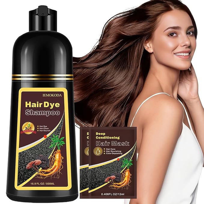 Instant Dark Brown Hair Dye Shampoo for 100% Gray Hair Coverage, Natural Herbal Hair Color Shampoo Hair Dye, 3 in 1 Coloring & Care Formula Lasts 3-4 Weeks, Easy & Quick to Use for Women Men, 500ML