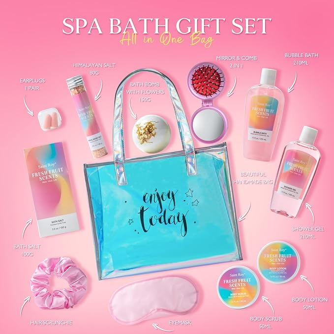 Spa kit Gifts for Her, Christmas Gifts for Women - Unique Gift Set for Teen Girls Tote Bag for Women, 13pcs Fresh Gift Baskets for Girls, Birthday Gifts for Daughter, Girlfriend
