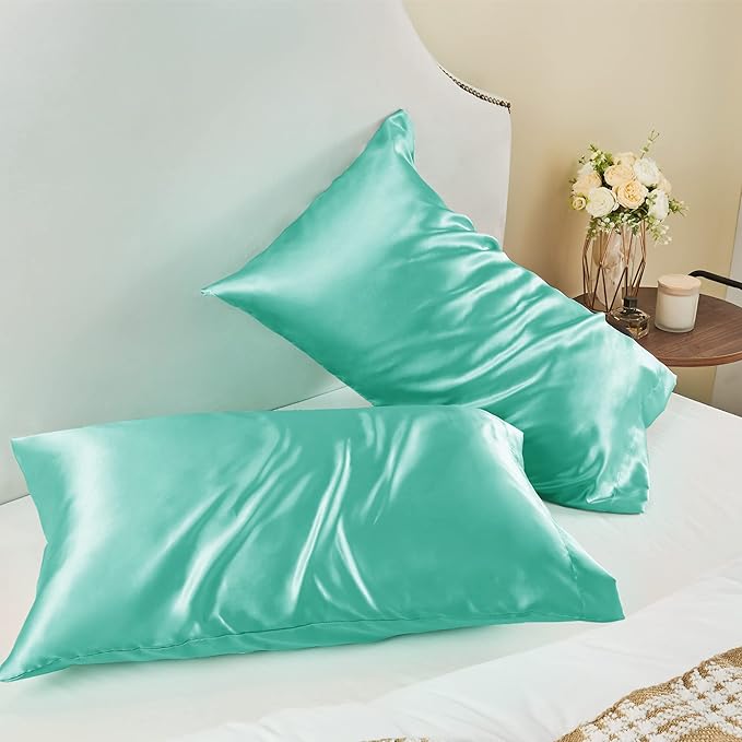 BEDELITE Satin Pillowcase for Hair and Skin, Super Soft and Cooling Similar to Silk Pillow Cases 2 Pack with Envelope Closure, Gift for Women Men(20"x36" King Size, Turquoise)