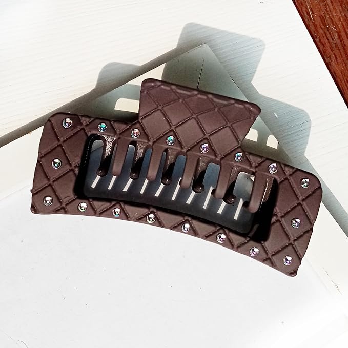 Bling bling Rhinestones Square Hair Clips Double Row Teeth,2 Rows Teeth Rectangle Hair Claw Clips with Shiny Rhinestones,Women Girls Sparkly Thick Hair Accessories Set(beige coffee chocolate)