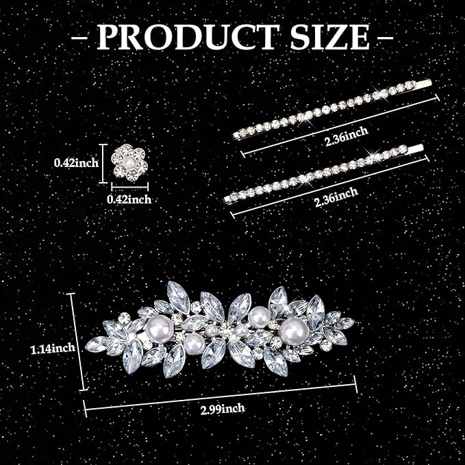 13 Pieces Rhinestone Hair Clips, Including10 Silver Mini Flower Hair Clips, 2 Pcs Crystal Bobby Pins, 1 Decorative Rhinestones Barrette with Pearls for Bride Women Flower Girls