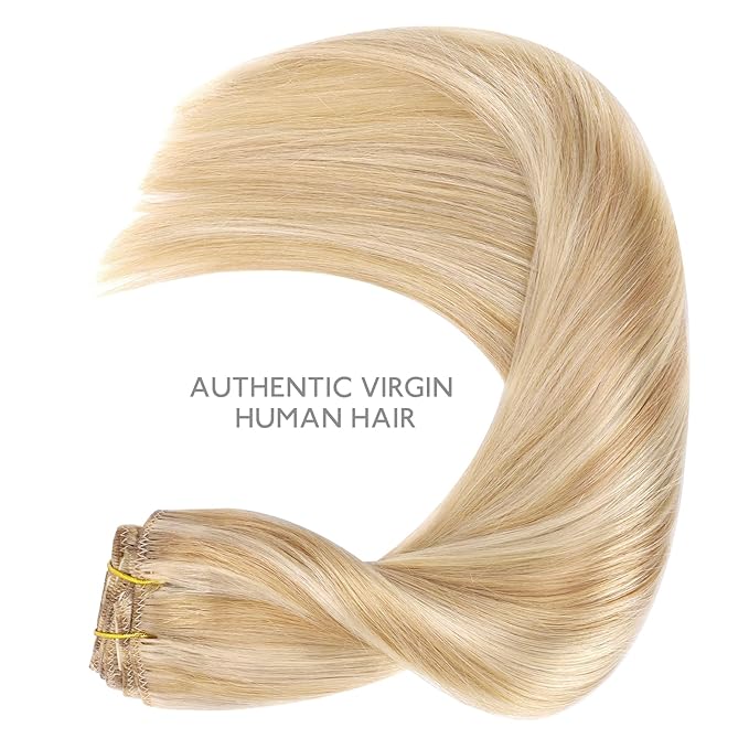 WENNALIFE Hair Extensions Clip In, 9pcs 20inch 150g Dirty Blonde Highlighted Bleach Blonde Thicker Clip In Hair Extensions Real Human Hair Remy hair extension Double Weft Clip in Human Hair Extensions