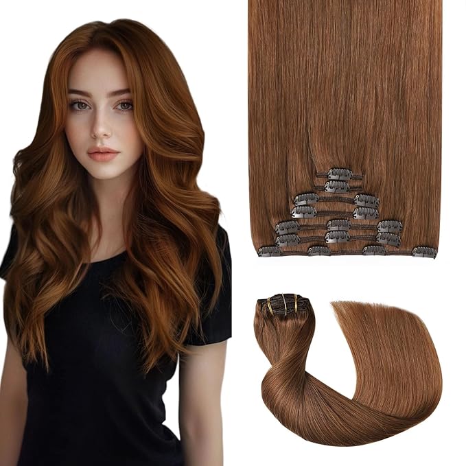 Pro2.0 Clip in Hair Extensions Real Human Hair 20inch 7pcs Color #33 Dark Auburn Copper Remy Real Human Hair Extensions Clip ins 120g Thick Seamless Double Weft for Women（#33-20inch）