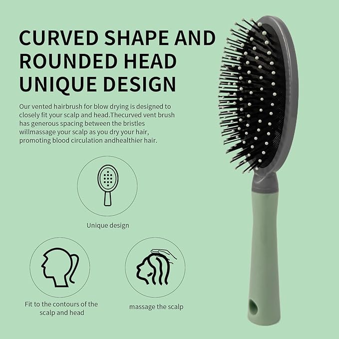 2 Pack-Air Cushion Comb Brush and Curved Vented Hair Brush,Hair brush with Effortless Tangle Removal,For Wet Dry Damaged Curly Hair for Women Men Boys Girls Kids.
