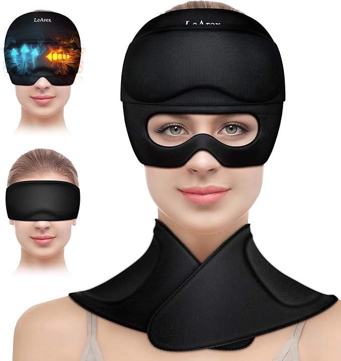3 in 1 Migraine Relief Cap Neck Ice Pack Wrap Gel and Ice Eye Masks, Detachable Ice Caps with Eyes Masks, Hot and Cold Therapy for Relief of Headaches, Stiff Neck and Eye Fatigue
