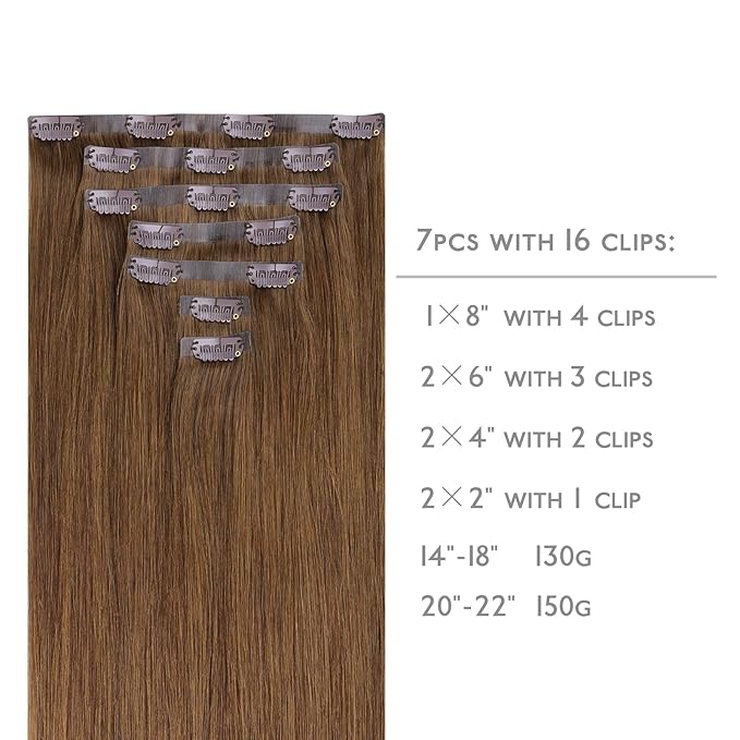WENNALIFE Seamless Clip In Hair Extensions Human Hair, 18 Inch 130g 7pcs Light Auburn Brown Real Hair Extensions Clip in Human Hair Invisible PU Skin Weft Natural Remy Human Hair Extensions