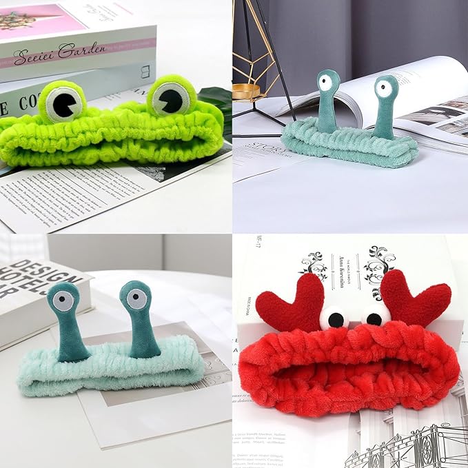 3pcs Spa Headband Cute Hair Band for Washing Face Women Microfiber Makeup Headbands with Snails Frog Crab Designs Coral Fleece Face Wash Facial Head Wraps Hair Lace for Cosmetic Shower