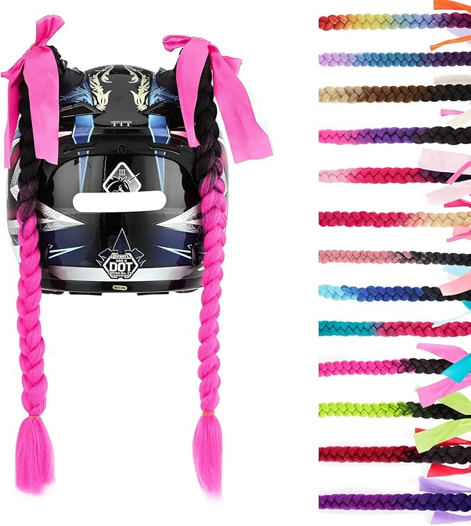 SEGO 1PCS/2PCS Helmet Pigtail Braids with Detachable Suction Cup Bowknot Ponytail Hair Many Colors (Helmet not Included)