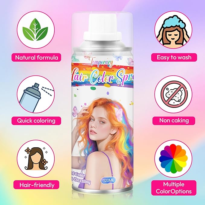 Pink Temporary Hair Color Spray for Kids & Women- Washable Root Touch Up Hair Dye, Non-Sticky Hair Wax for Christmas,Cosplay,Parties (120ML, Pink)