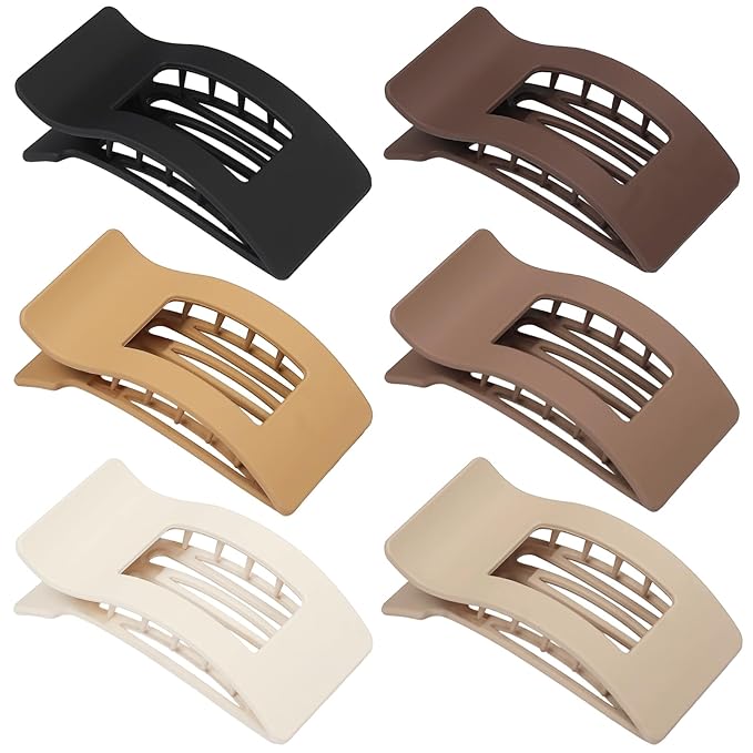 French Flat Hair Clips for Women 6pcs Hair Claw Clips for Thick or Thin Hair Matte Claw Clips for Girls Barrettes Non-Slip Strong Hold Hair Accessories for Women (Brown)