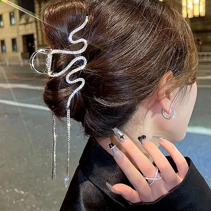 Hair Jaw Claw Clips Fish Bone Shape Large Metal Gold Fashion Nonslip Hairpin Catch Clip Accessories for Thick/Thin Hair HairStyling (Sliver Snake)