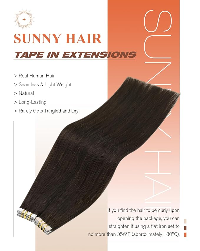 Sunny Hair Tape in Hair Extensions,Dark Brown Tape in Hair Extensions Human Hair Invisible Remy Human Hair Tape in Extensions 12 inch 20Pcs