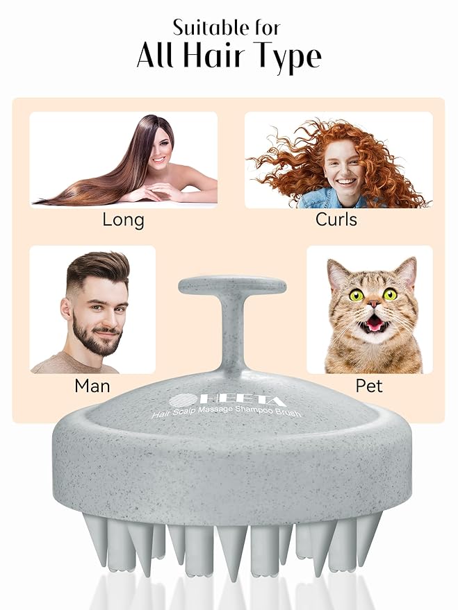 HEETA Hair Scalp Massager for Hair Growth, Shampoo Brush, Scalp Scrubber Exfoliator with Soft Silicone Bristles for Dandruff Removal to Relieve Stress, Wet Dry Use Updated Material, Grey