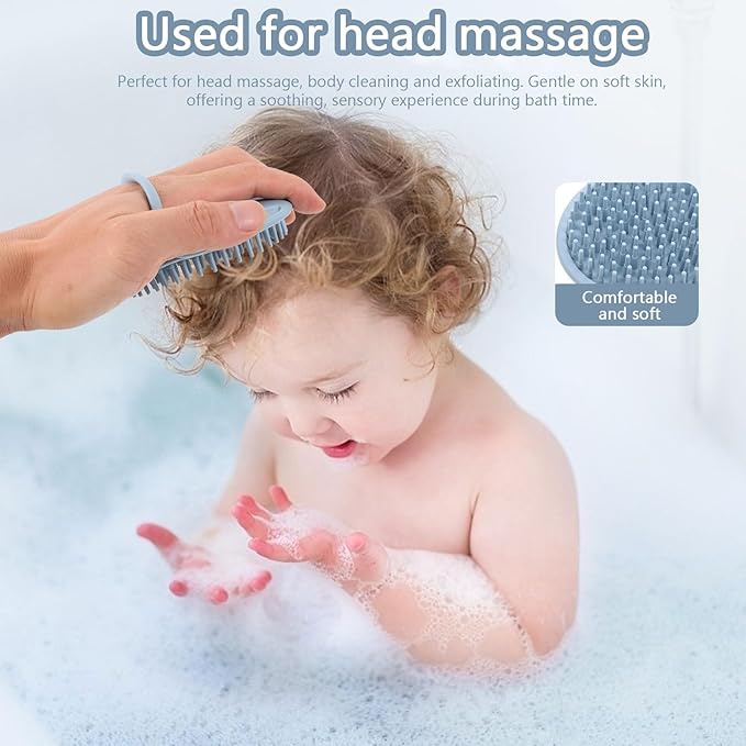 Silicone Massage Brush for Boy Girl and Ergonomic Handheld Shower Brush for Gentle Scalp Shampoo and Body Cleaning for Boys
