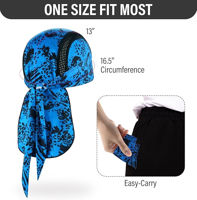 MELASA Do Rag Skull Cap Helmet Liner, Cooling Mesh Bandana Cap, Sweat Dew Rags Head Cover for Men Cycling Motorcycle Running