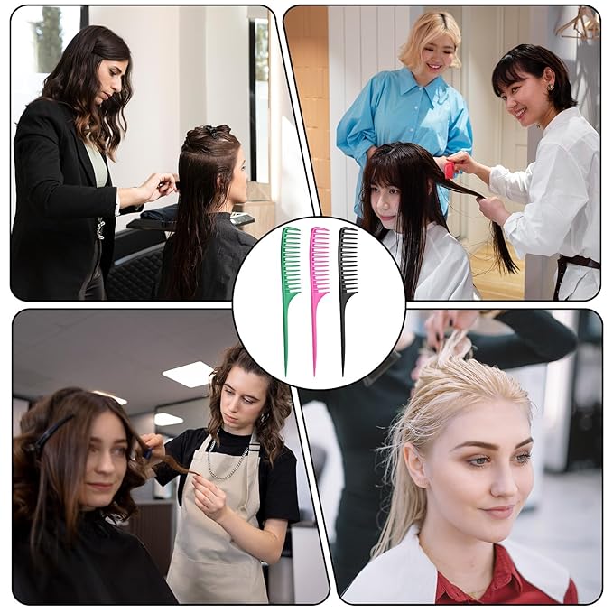 Wide Tooth Rat Tail Comb Set for Sectioning Styling Heat Resistant and Anti-Static Hair Detangling Combs for All Hair Types 3 Pcs