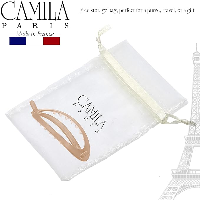 Camila Paris CP2320 French Hair Barrette Clip, Flexible Ponytail Holder No Metal Parts, Strong Hold Grip Hair Clips for Women, No Slip and Durable Styling Girls Hair Accessories, Made in France