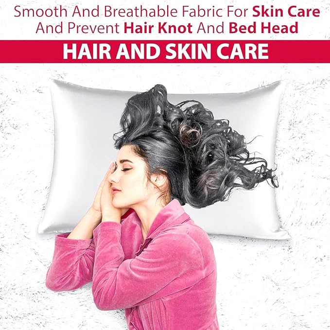 Satin Silk Pillowcase for Hair and Skin, Black Pillow Cases Standard Size Set of 4 Pack Super Soft Pillow Case with Zipper Closure (Ivory, Queen(4 Pack))