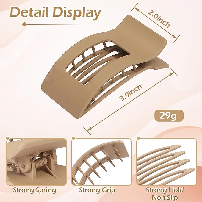 French Flat Hair Clips for Women 6pcs Hair Claw Clips for Thick or Thin Hair Matte Claw Clips for Girls Barrettes Non-Slip Strong Hold Hair Accessories for Women (Basic)