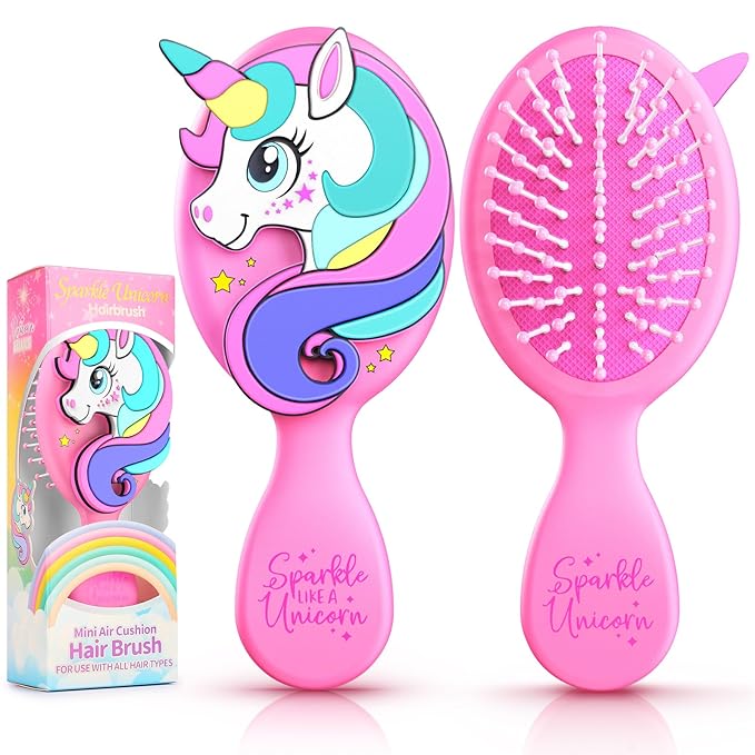 Toddler Hair Brush for Toddler Girls & Kids Ages 2-4+, Pink Mini Unicorn Hairbrush, Gentle Detangling brush, Wet & Dry Hair, Soft Ball-Tip Bristles for Sensitive Scalp, Travel-Friendly