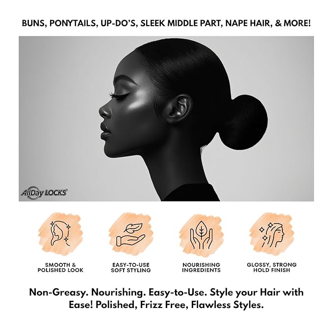 AllDay Locks Wax Stick (1.76 oz) | Hair Styling Edge Control Slick Stick | Non-Greasy, Easy-to-Use | Compact & Mess-Free Frizz Tamer | Olive, Coconut, Avocado, Shea Infused | 1.76 oz