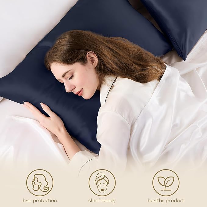 ZIMASILK 100% Pure Mulberry Silk Pillowcase for Hair and Skin Health,Soft and Smooth,Both Sides Premium Grade 6A Silk,600 Thread Count,with Hidden Zipper,1pc (King 20''x36'',Navy Blue)