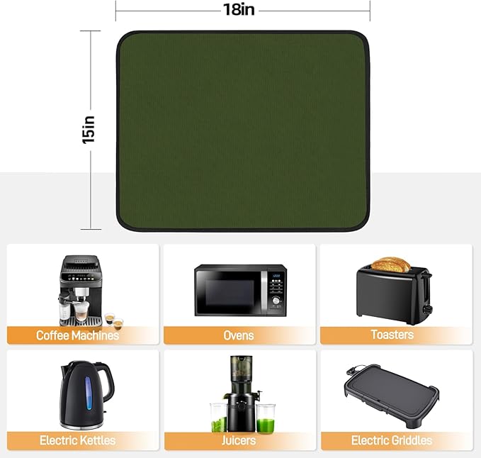 Heat Resistant Mat for Air Fryer, 15 x 18in Heat Resistant Mat for Countertop, Fireproof Silicone Countertop Protector Appliance Slider for Air Fryer, Coffee Maker, Toaster, Oven - Green