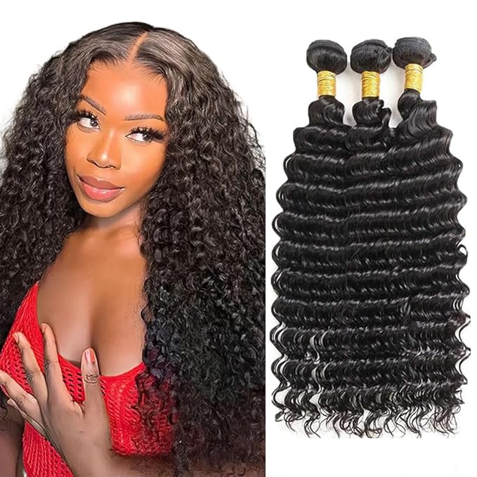 Color 1B Bundles Human Hair Natural Black Deep Wave Bundle Niegmeag Peruvian Unprocessed Virgin Remy Hair 3 Bundles 24 26 28 Inch Natural Black Loose Wave Bundle 300g
