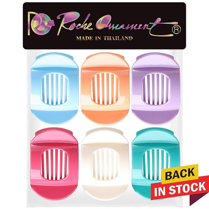 RC ROCHE 6 Pcs Flat Claw Hair Clips for Women Thick Hair French Round Duckbill Square Secure Strong Hold Grip Clamps Barrettes Curved No Slip No Crease Styling Cute Extra Jumbo XL, Large Pastel
