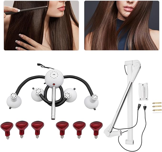 5-Head Infrared Hair Dryer, 750W Professional Hair Steamer Styling Perming Dryer, 110V Adjustable Temperature Salon Heat Lamp, Hair Color Processor Accelerator Heater Lamp