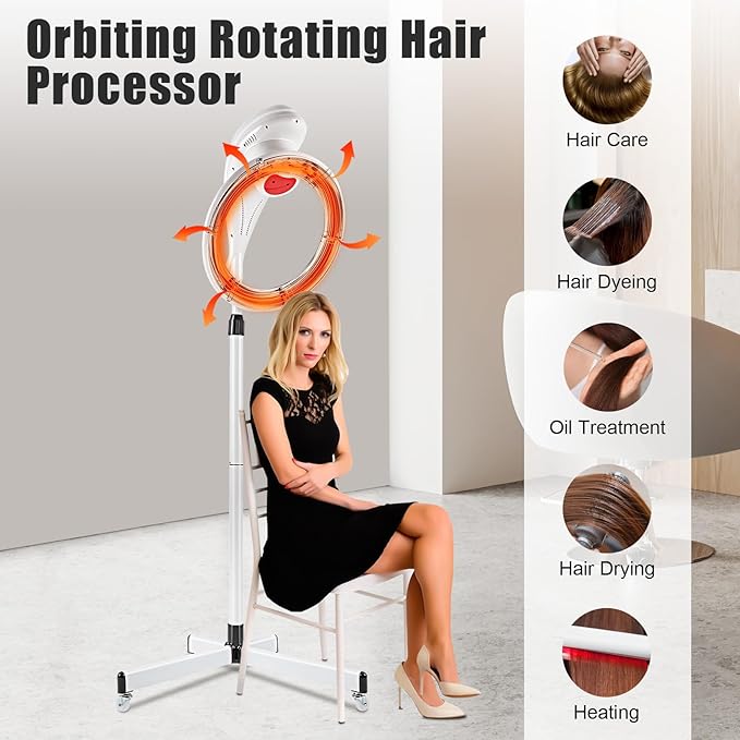 3-in-1 Orbital Rotating Hair Processor - 950W Infrared Hooded Dryer Steamer with with Adjustable Height and Wheels for Perm Styling, Hair Care Station for Salon Home Use
