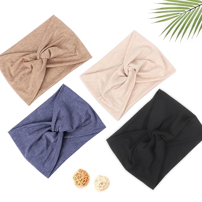 DRESHOW Extra Wide Headbands for Women Cotton Turban Knotted Bandana Head Bands Non Slip Boho Hair Accessories for Sports & Yoga