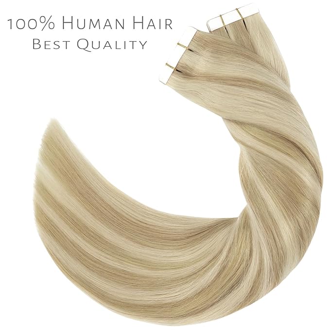 Lacer Hair Extensions Tape in Natural Highlight Skin Weft Real Virgin Hair Highlight Ash Blonde Mixed Light Blonde Color Double Side Remy Tape in Human Hair Extensions 50g 20pcs 22 Inch