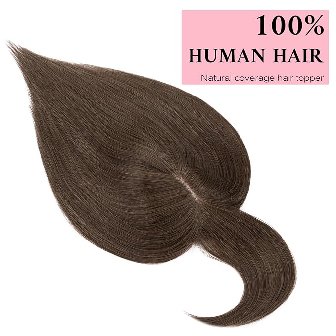 SEGO 100% Real Human Hair Toppers, with Air Bangs, Silk Base 150% Density, Clip in Topper, 2.7”x5.1”, HairPieces for Women, with Thinning/Hair Loss Cover Gray