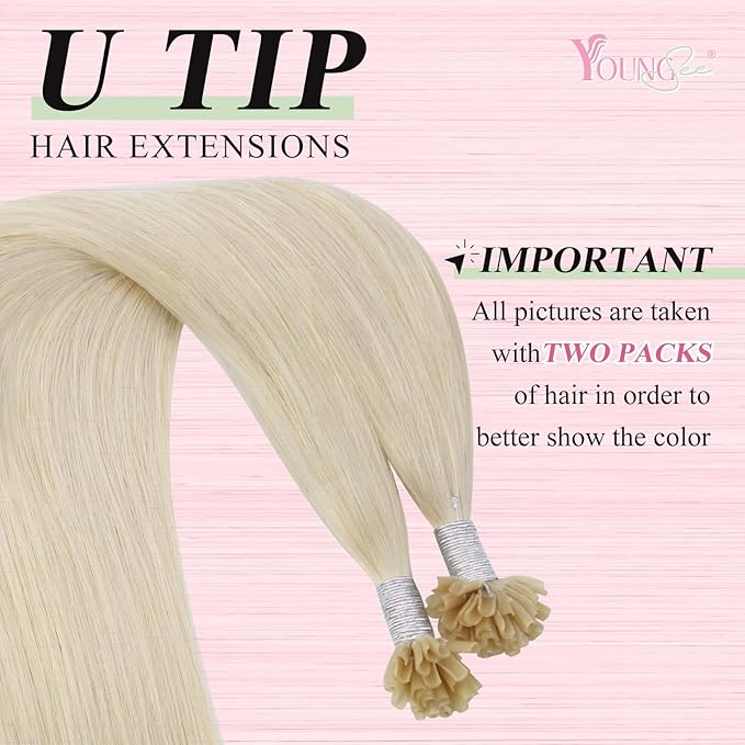 YoungSee Blonde U Tip Hair Extensions Human Hair Hot Fusion K Tips Human Hair Extensions Platinum Blonde Utips Hair Extension Real Hair for Thin Hair Keratin Hair Extension 18In 1G/S 50G