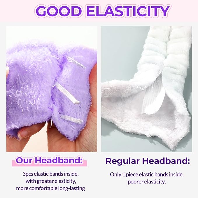 LEOBRO Spa Headband, Makeup and Skincare Headbands, Headband for Washing Face, with Bows for Hair Decorations, and Hair Scrunchies, Christmas Gifts for Teens, Girls, Women (Rose Red & Yellow & Purple)
