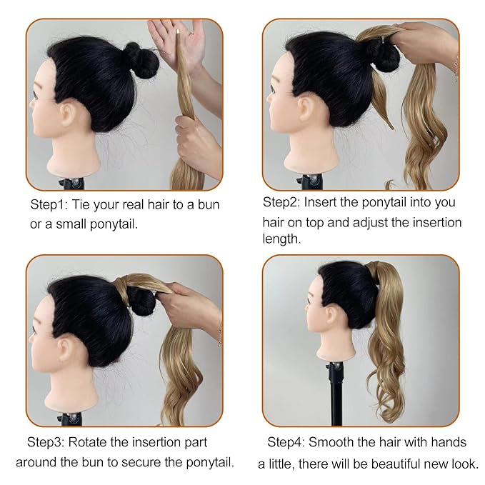 Chicmoi Black Ponytail Extainson 32 Inch Flexible Wrap Around Ponytail Hair Extension Long Wavy Pony Tails hair Extension 1B Natural Black Synthetic Hairpieces For Women and Girls
