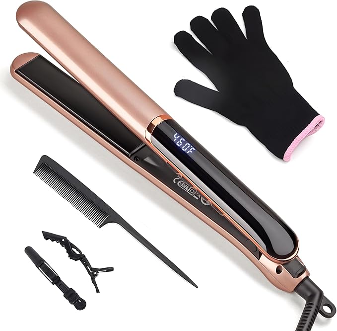 Flat Iron Hair Straightener with Floating Plates Get Shinier & Smoother Hair, 14 Adjustable Temp, Dual Voltage Digital Display 200℉-460℉