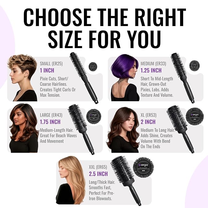 ERGO Ceramic Ionic Round Brush for Blow Out - Salon Quality Hair Brushes for Women - Roller Brush for Blow Drying, Wet and Dry Hair Styling, Volumizing Hair Care - ER53: 2"