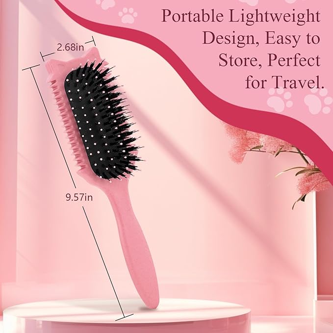 Curly Hair Brush, Curl Defining Brush for Effortless Curly Hair Care, Funny Cat Ear Type Curl Brush Suitable for Wet & Dry Hair,Women and Men,Reduces Frizz (Pink)