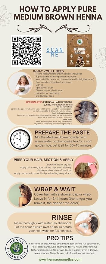 Natural Henna Hair Color Dye, 100% Pure Henna Powder for Hair Growth Organic (Medium Brown, 100 Gr + Free 50 Gr.)