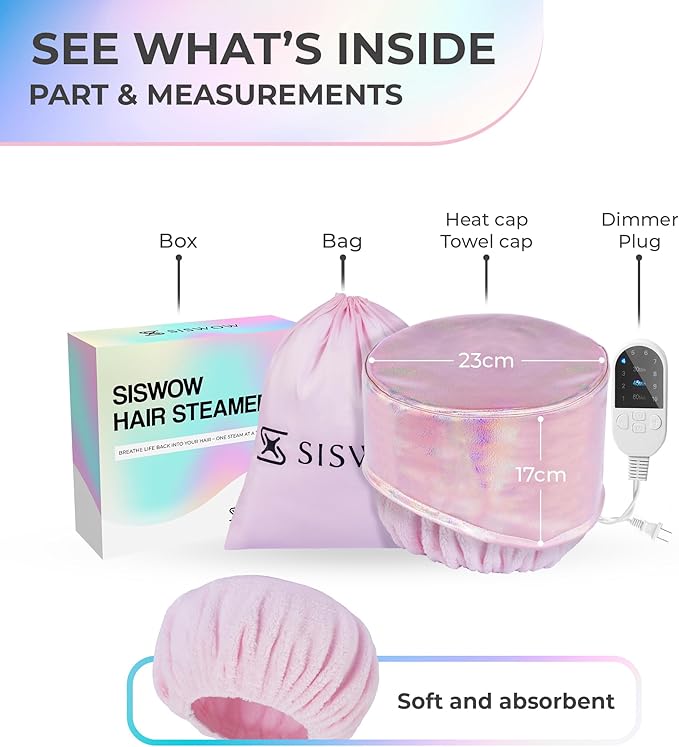 Heating Cap for Deep Conditioner w/10-level Heats Up Quickly, Hair Steamer for Natural Black Hair Home Use - Thermal Heat Cap for Treatment, Great for Deep Conditioner - Portable, Waterproof