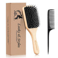 Hair Brush, Sosoon Boar Bristle Paddle Hairbrush for Long Short Thick Thin Curly Straight Wavy Dry Hair for Men Women Kids, No More Tangle, Giftbox & Tail Comb Included