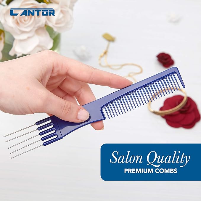 Lift Teasing Comb & Hair Pick - 2 Pack, Five Stainless Steel Lifts - Chemical & Heat Resistant Detangler - Anti Static Comb For All Hair Types - By Cantor