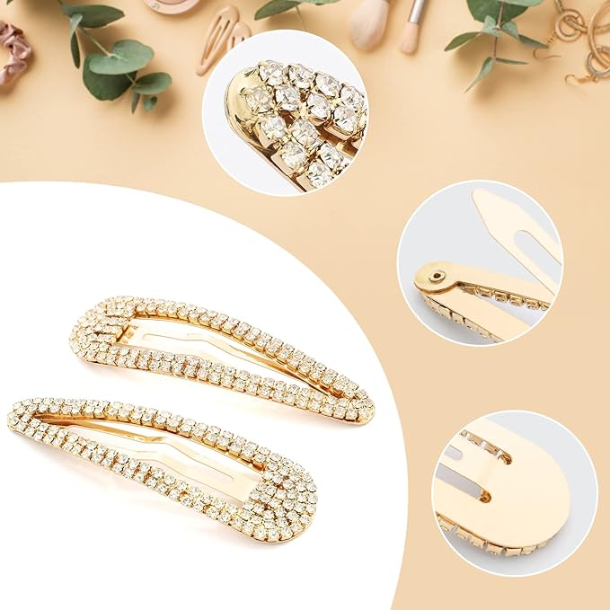 Hair Clip, 2Pcs 2.4Inch Rhinestone Hair Clips, Gold Hair Clips, Rhinestone Hair Accessories, Hair Barrettes for Women Girls Bridal, Wedding, Party, Prom